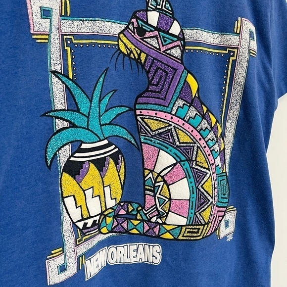 VINTAGE 80s New Orleans Cinco De Mayo Tee Blue Single Stitch Tees Unlimited Med - Picture 4 of 11